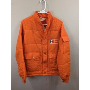 Vintage made in usa Orange Fram AutoLite Full Zip Puff Quilt Jacket Coat Size sm